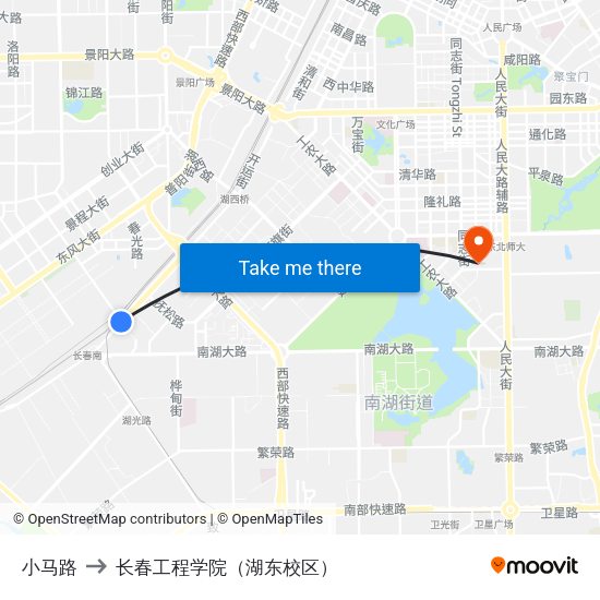 小马路 to 长春工程学院（湖东校区） map