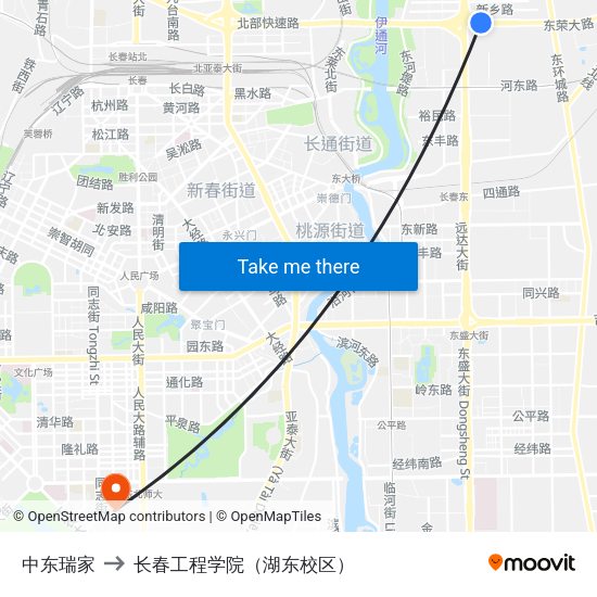 中东瑞家 to 长春工程学院（湖东校区） map