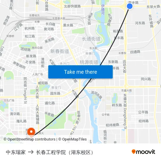 中东瑞家 to 长春工程学院（湖东校区） map