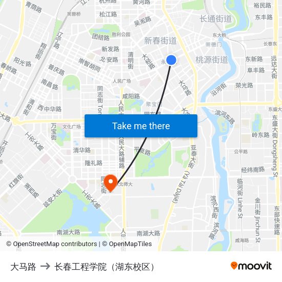 大马路 to 长春工程学院（湖东校区） map