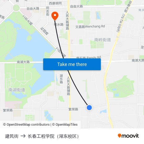 建民街 to 长春工程学院（湖东校区） map