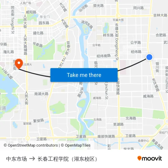 中东市场 to 长春工程学院（湖东校区） map