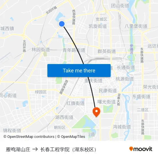 雁鸣湖山庄 to 长春工程学院（湖东校区） map