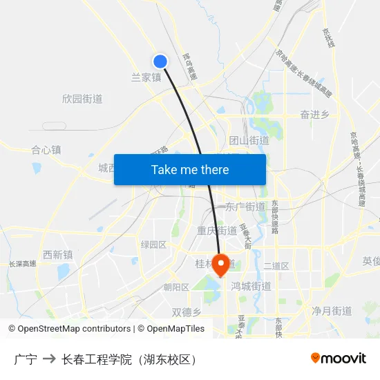 广宁 to 长春工程学院（湖东校区） map