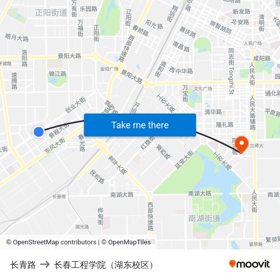 长青路 to 长春工程学院（湖东校区） map