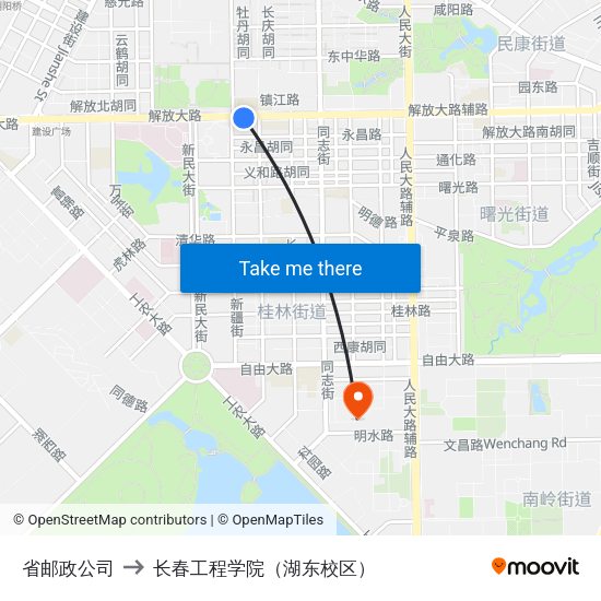 省邮政公司 to 长春工程学院（湖东校区） map