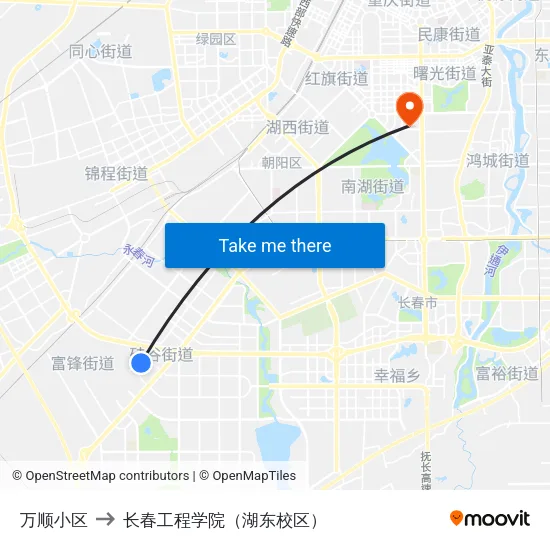 万顺小区 to 长春工程学院（湖东校区） map