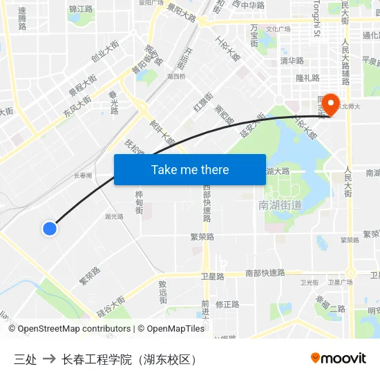 三处 to 长春工程学院（湖东校区） map