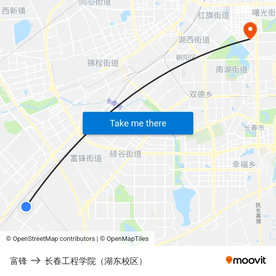 富锋 to 长春工程学院（湖东校区） map