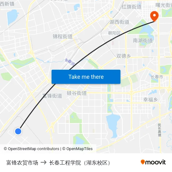 富锋农贸市场 to 长春工程学院（湖东校区） map