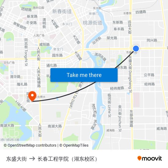 东盛大街 to 长春工程学院（湖东校区） map