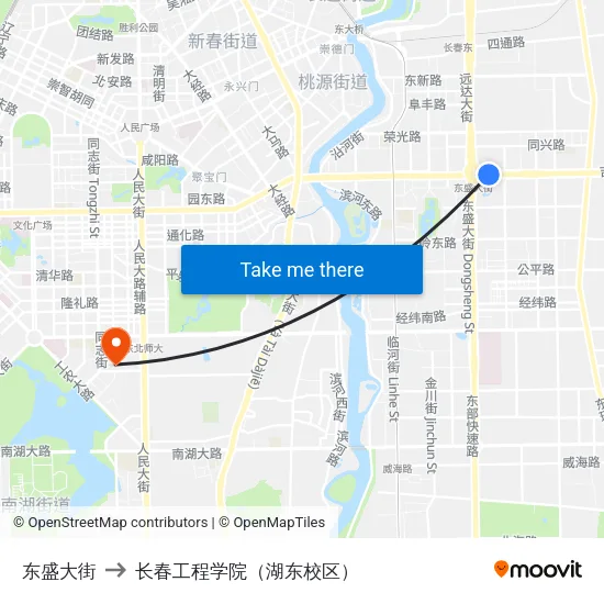 东盛大街 to 长春工程学院（湖东校区） map