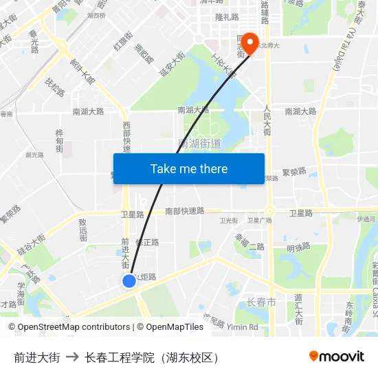 前进大街 to 长春工程学院（湖东校区） map