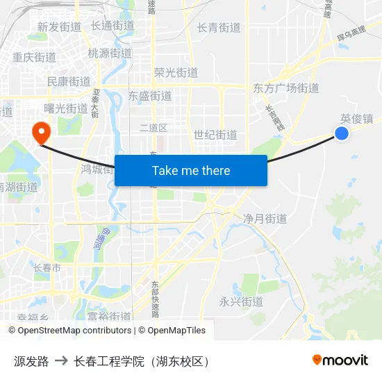 源发路 to 长春工程学院（湖东校区） map