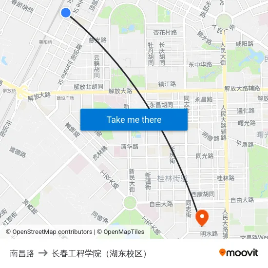南昌路 to 长春工程学院（湖东校区） map