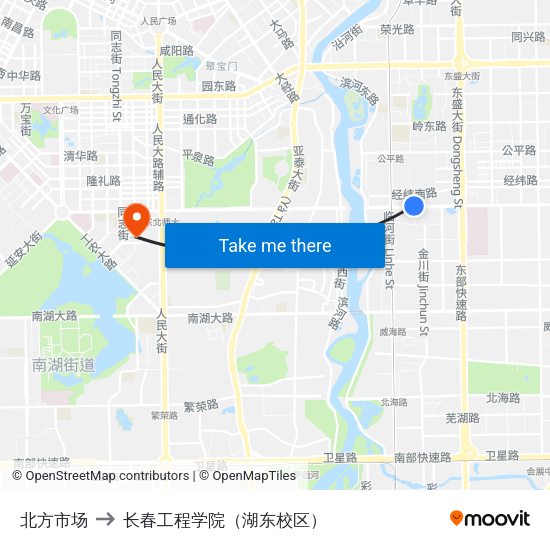 北方市场 to 长春工程学院（湖东校区） map