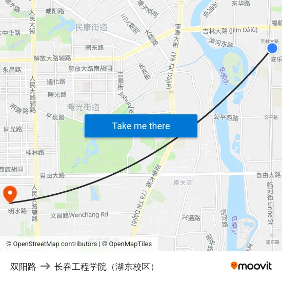 双阳路 to 长春工程学院（湖东校区） map