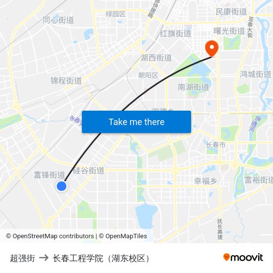 超强街 to 长春工程学院（湖东校区） map