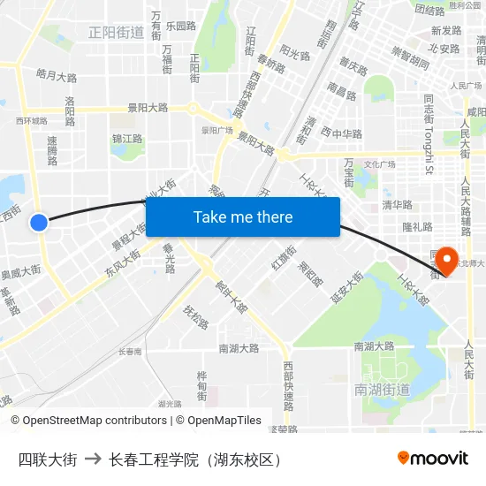 四联大街 to 长春工程学院（湖东校区） map