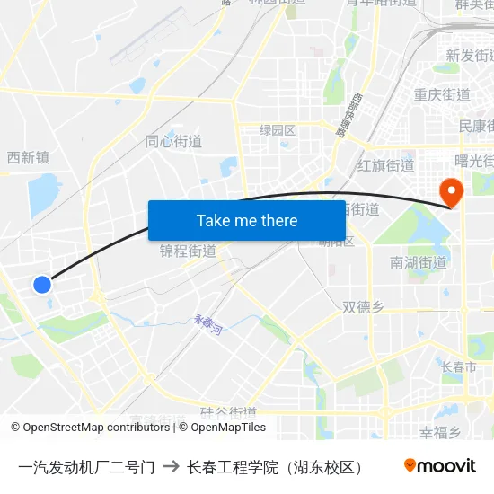 一汽发动机厂二号门 to 长春工程学院（湖东校区） map