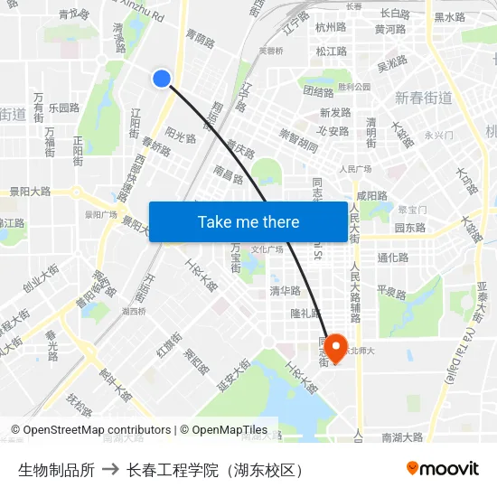 生物制品所 to 长春工程学院（湖东校区） map
