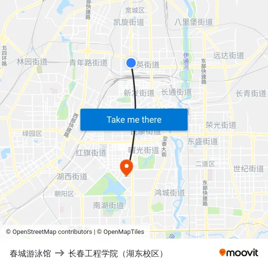 春城游泳馆 to 长春工程学院（湖东校区） map