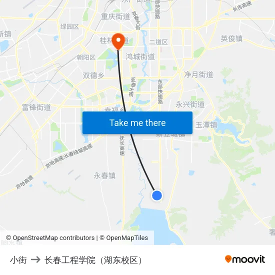 小街 to 长春工程学院（湖东校区） map