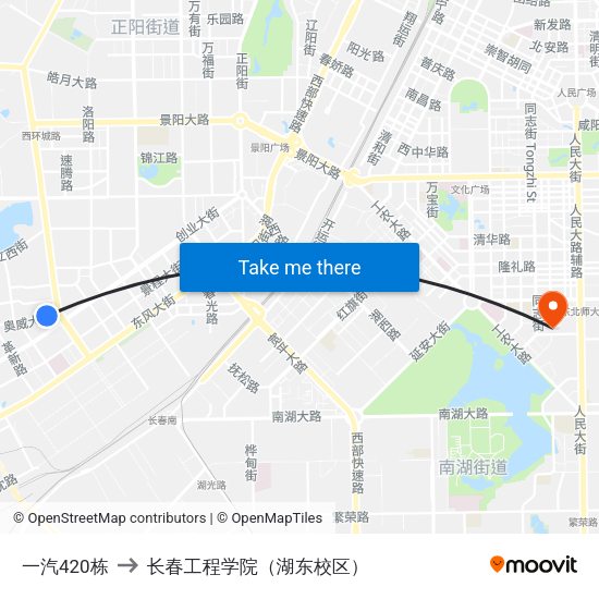 一汽420栋 to 长春工程学院（湖东校区） map
