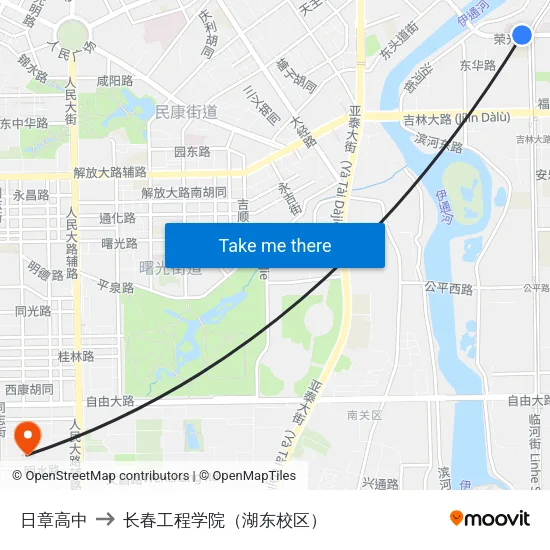 日章高中 to 长春工程学院（湖东校区） map