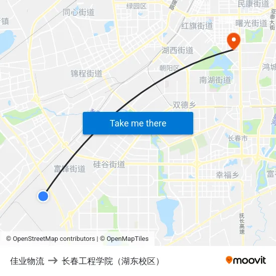 佳业物流 to 长春工程学院（湖东校区） map