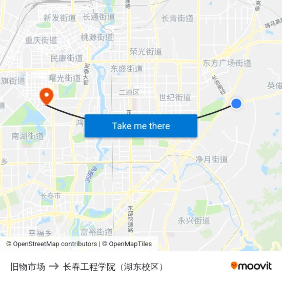 旧物市场 to 长春工程学院（湖东校区） map