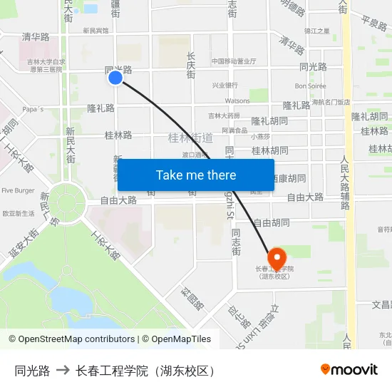 同光路 to 长春工程学院（湖东校区） map