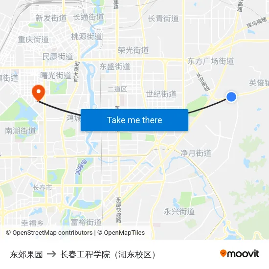 东郊果园 to 长春工程学院（湖东校区） map