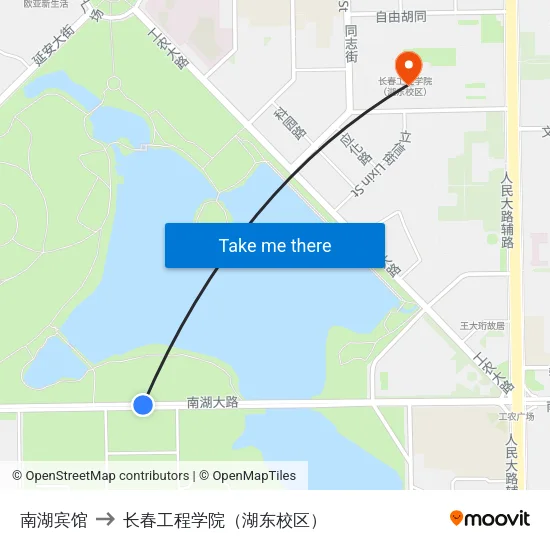 南湖宾馆 to 长春工程学院（湖东校区） map