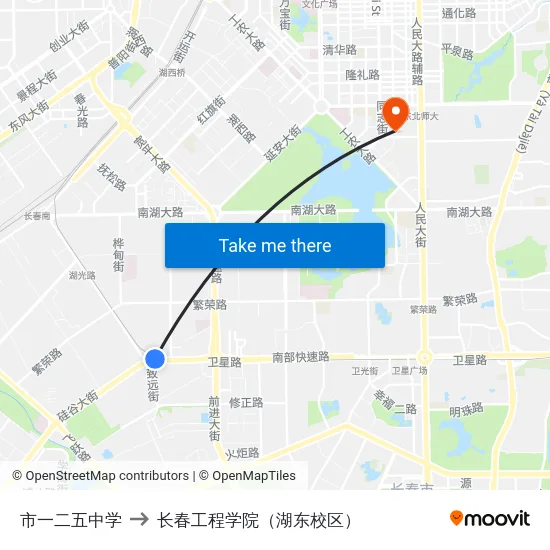 市一二五中学 to 长春工程学院（湖东校区） map