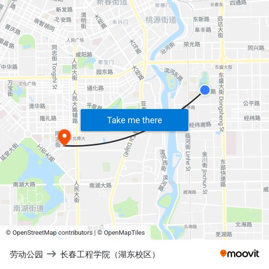 劳动公园 to 长春工程学院（湖东校区） map