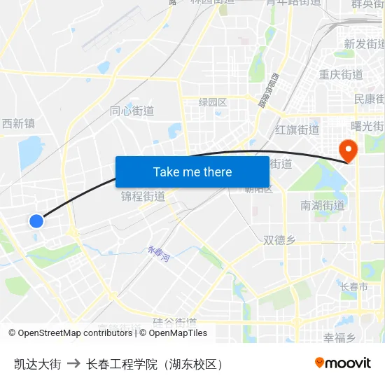 凯达大街 to 长春工程学院（湖东校区） map