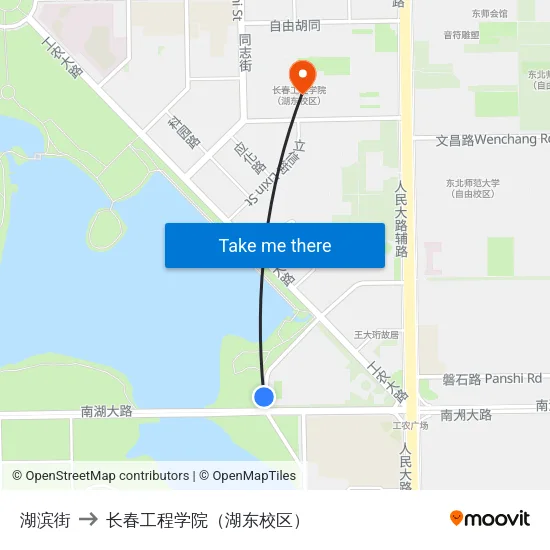 湖滨街 to 长春工程学院（湖东校区） map
