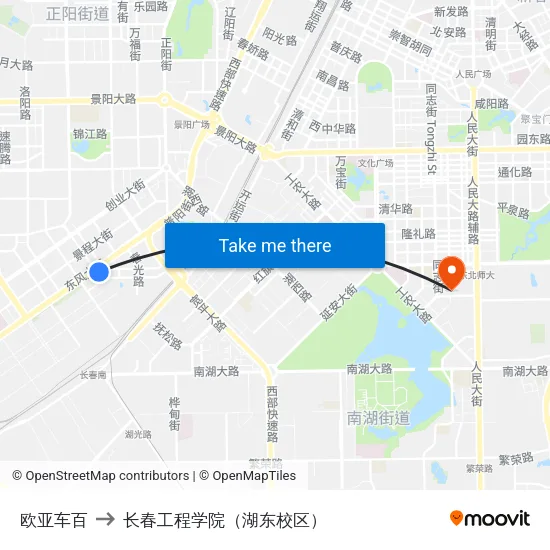 欧亚车百 to 长春工程学院（湖东校区） map