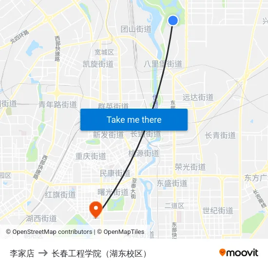 李家店 to 长春工程学院（湖东校区） map