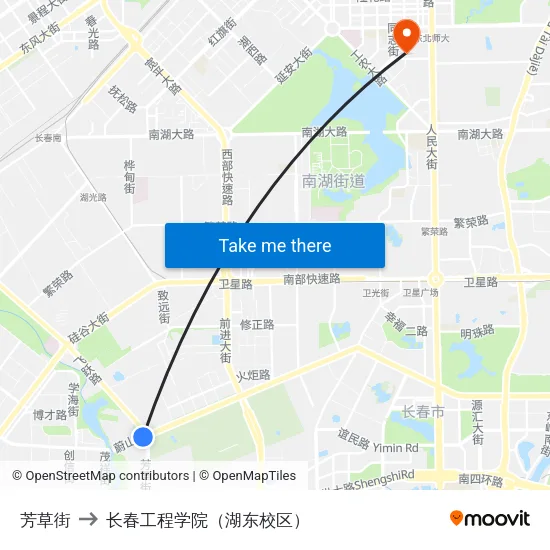 芳草街 to 长春工程学院（湖东校区） map