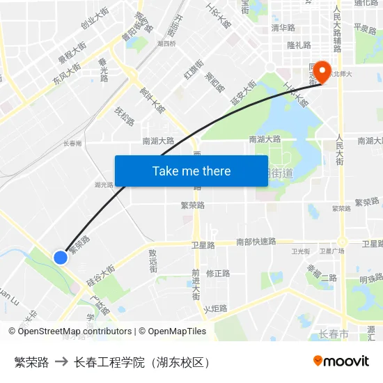 繁荣路 to 长春工程学院（湖东校区） map