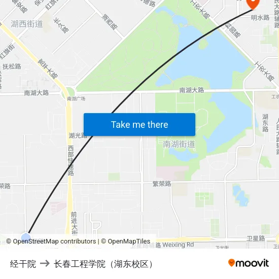 经干院 to 长春工程学院（湖东校区） map