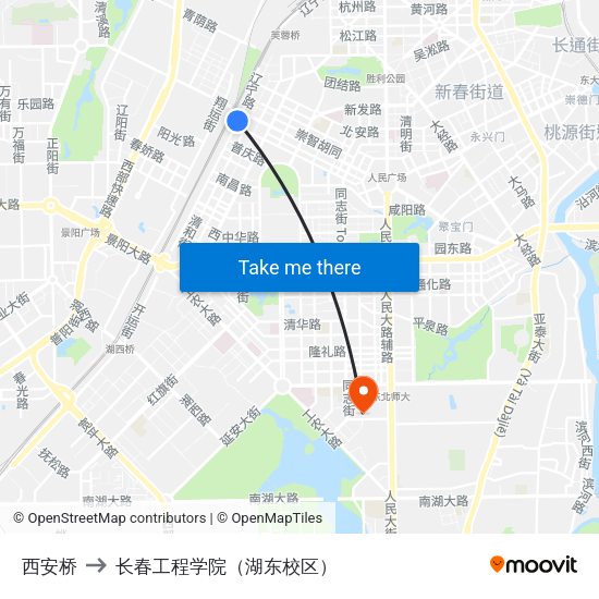 西安桥 to 长春工程学院（湖东校区） map