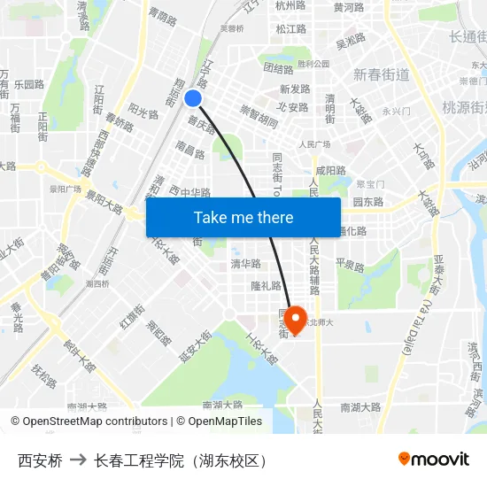 西安桥 to 长春工程学院（湖东校区） map