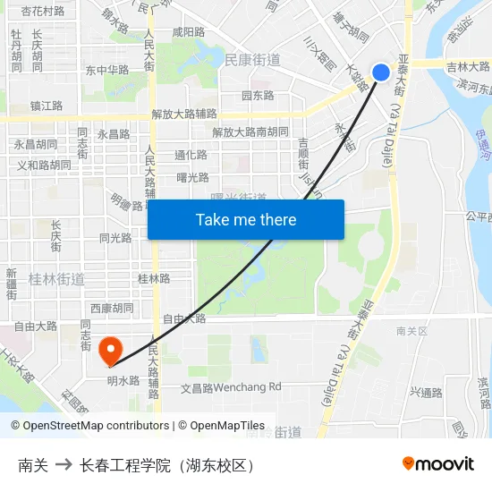 南关 to 长春工程学院（湖东校区） map