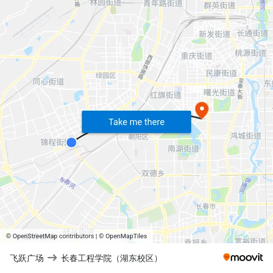 飞跃广场 to 长春工程学院（湖东校区） map