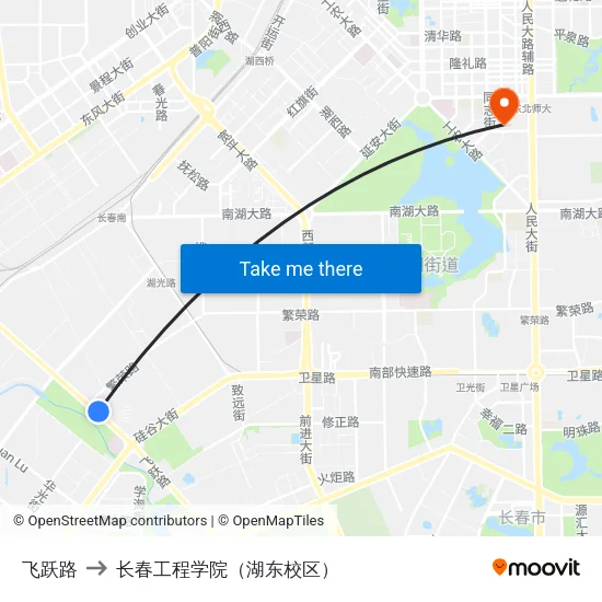 飞跃路 to 长春工程学院（湖东校区） map