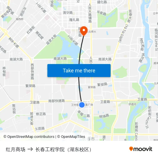红月商场 to 长春工程学院（湖东校区） map