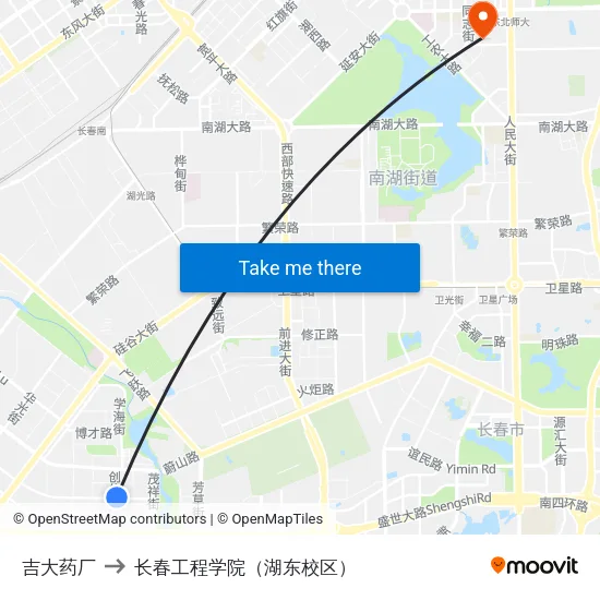 吉大药厂 to 长春工程学院（湖东校区） map